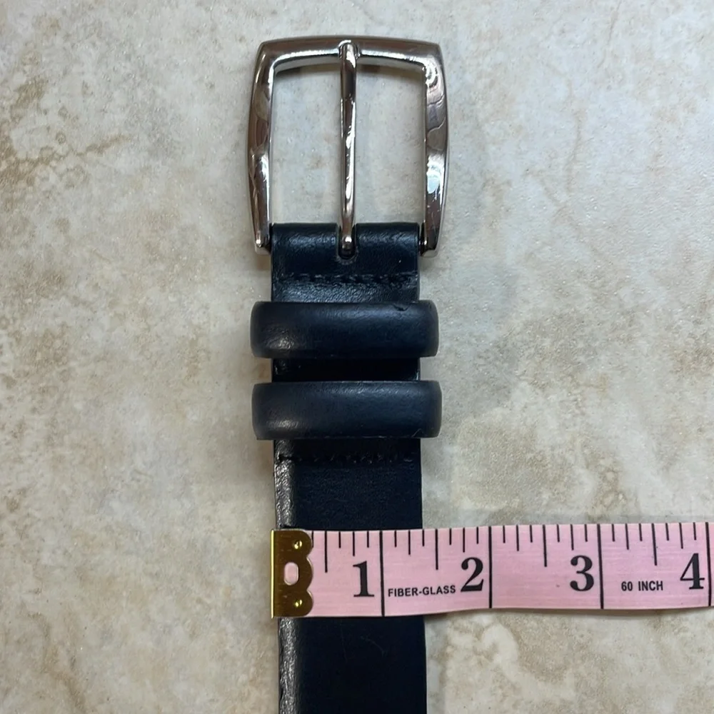 Johnston & Murphy Dress Belt Silver Tone Buckle Made in USA Black Size 38